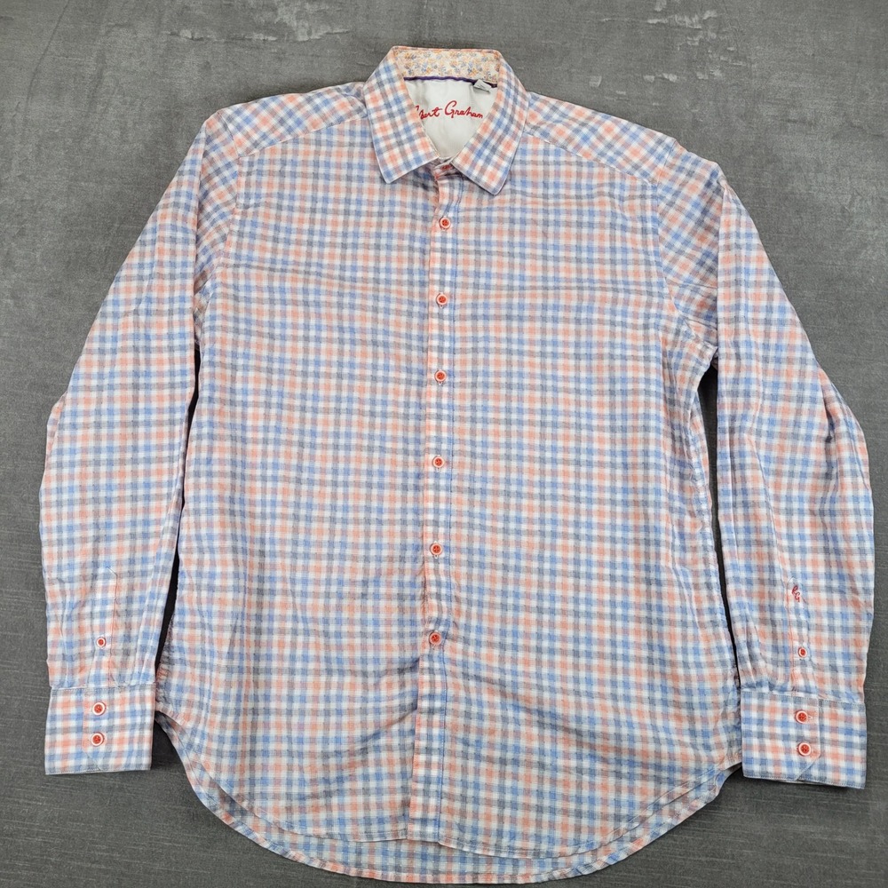 Robert‎ Graham Mens Plaid Button Up Shirt Long Sleeve Flip Cuff Size XL